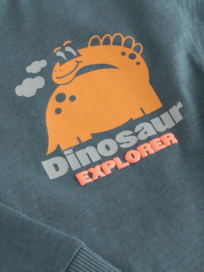 Charcoal Grey Dinosaur Long Sleeve Back Print T-Shirt (3mths-7yrs) image 4