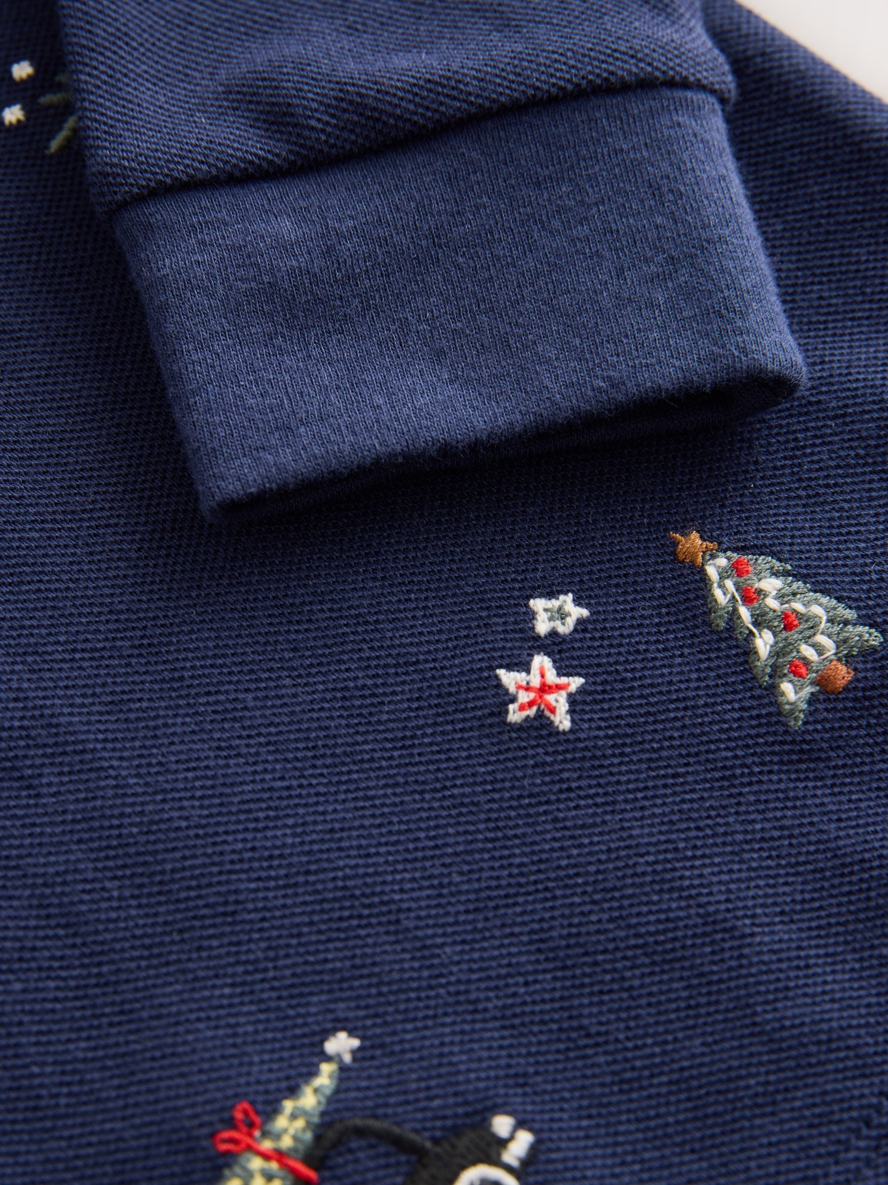 Dsiney Kidz - Navy Christmas All-Over Embroidered Long Sleeve Polo Shirt (3mths-7yrs) image 4