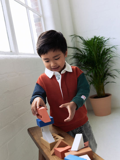 Dsiney Kidz - Rust Brown Colourblock Long Sleeve Rugby Polo Shirt (3mths-7yrs) image 1