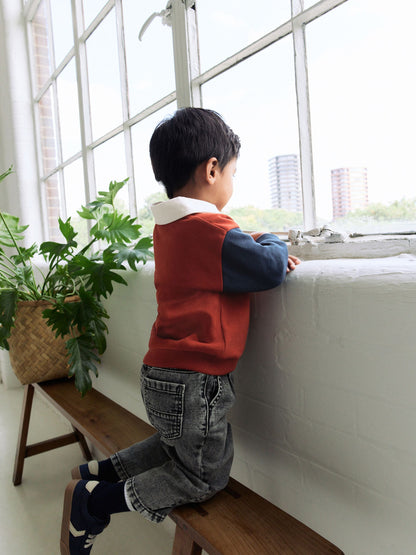Dsiney Kidz - Rust Brown Colourblock Long Sleeve Rugby Polo Shirt (3mths-7yrs) image 2