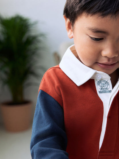 Dsiney Kidz - Rust Brown Colourblock Long Sleeve Rugby Polo Shirt (3mths-7yrs) image 3