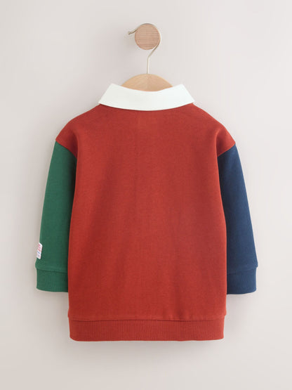 Dsiney Kidz - Rust Brown Colourblock Long Sleeve Rugby Polo Shirt (3mths-7yrs) image 7