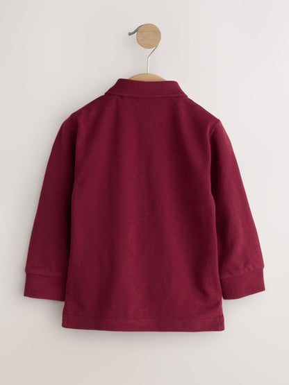 Berry Red Christmas All-Over Embroidered Long Sleeve Polo Shirt (3mths-7yrs)