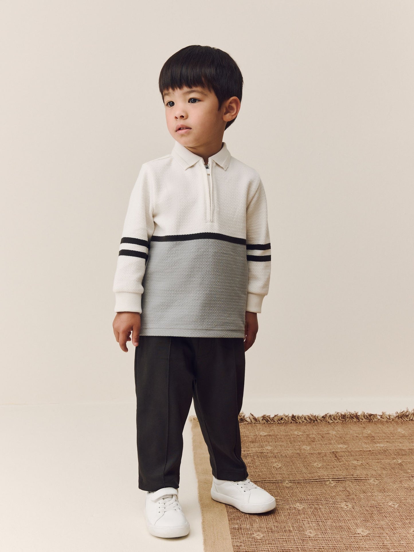 Grey/White Zip Long Sleeve Polo Shirt And Joggers Set (3mths-7yrs) image 1
