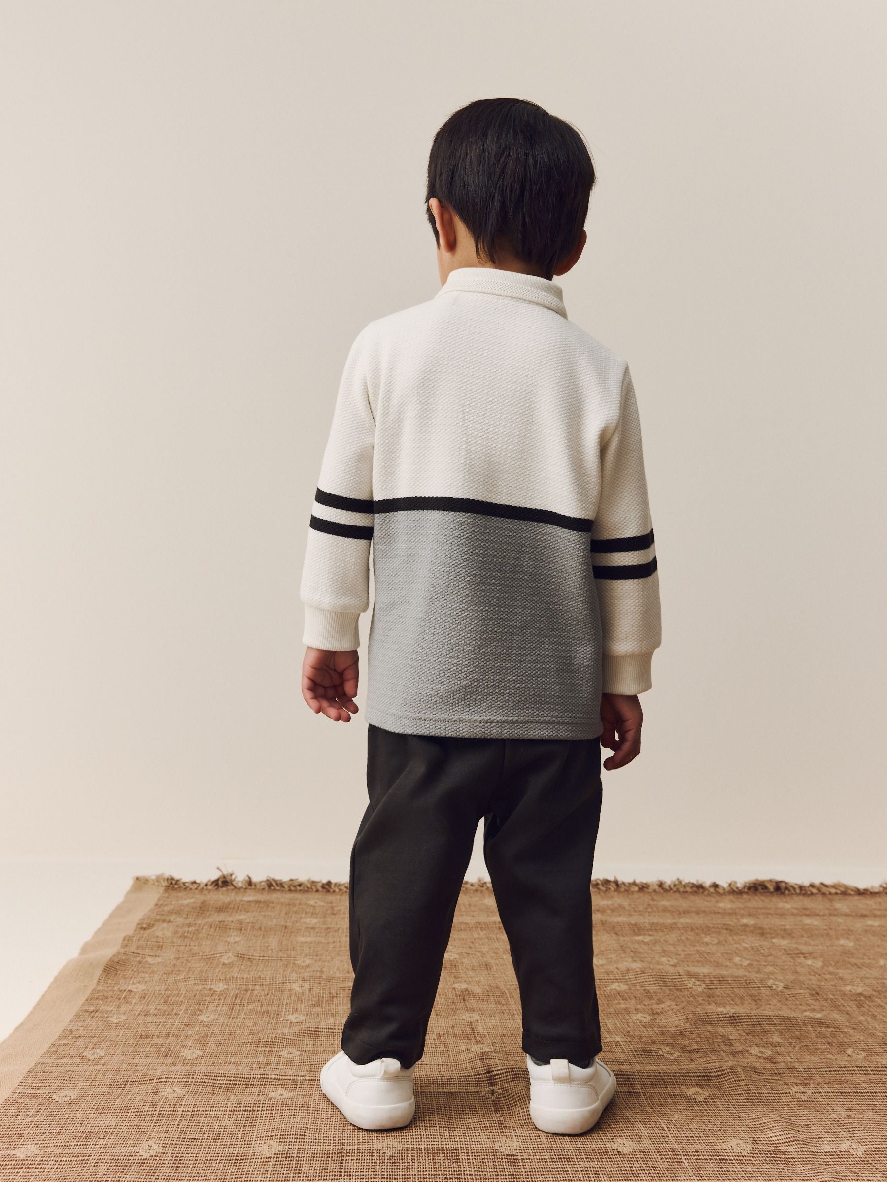 Grey/White Zip Long Sleeve Polo Shirt And Joggers Set (3mths-7yrs) image 3