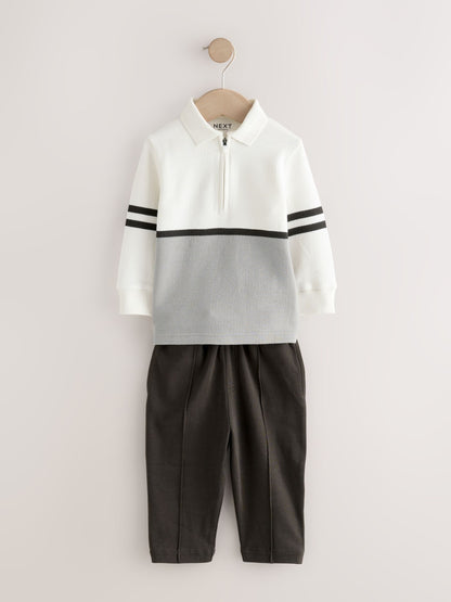 Grey/White Zip Long Sleeve Polo Shirt And Joggers Set (3mths-7yrs) image 5
