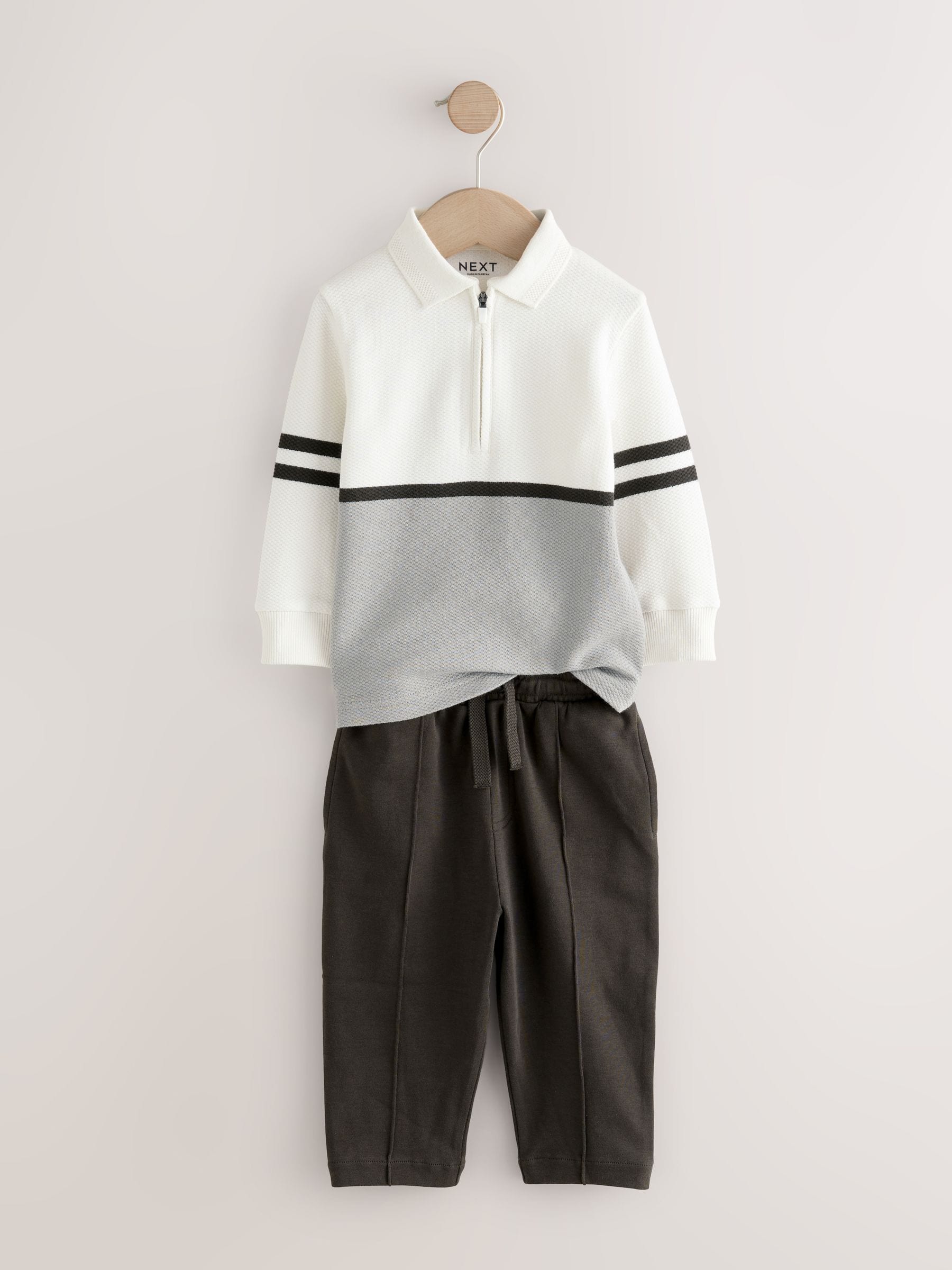 Grey/White Zip Long Sleeve Polo Shirt And Joggers Set (3mths-7yrs) image 6