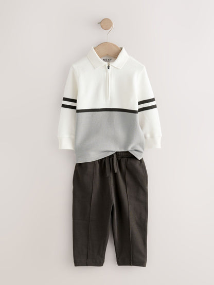 Grey/White Zip Long Sleeve Polo Shirt And Joggers Set (3mths-7yrs) image 6