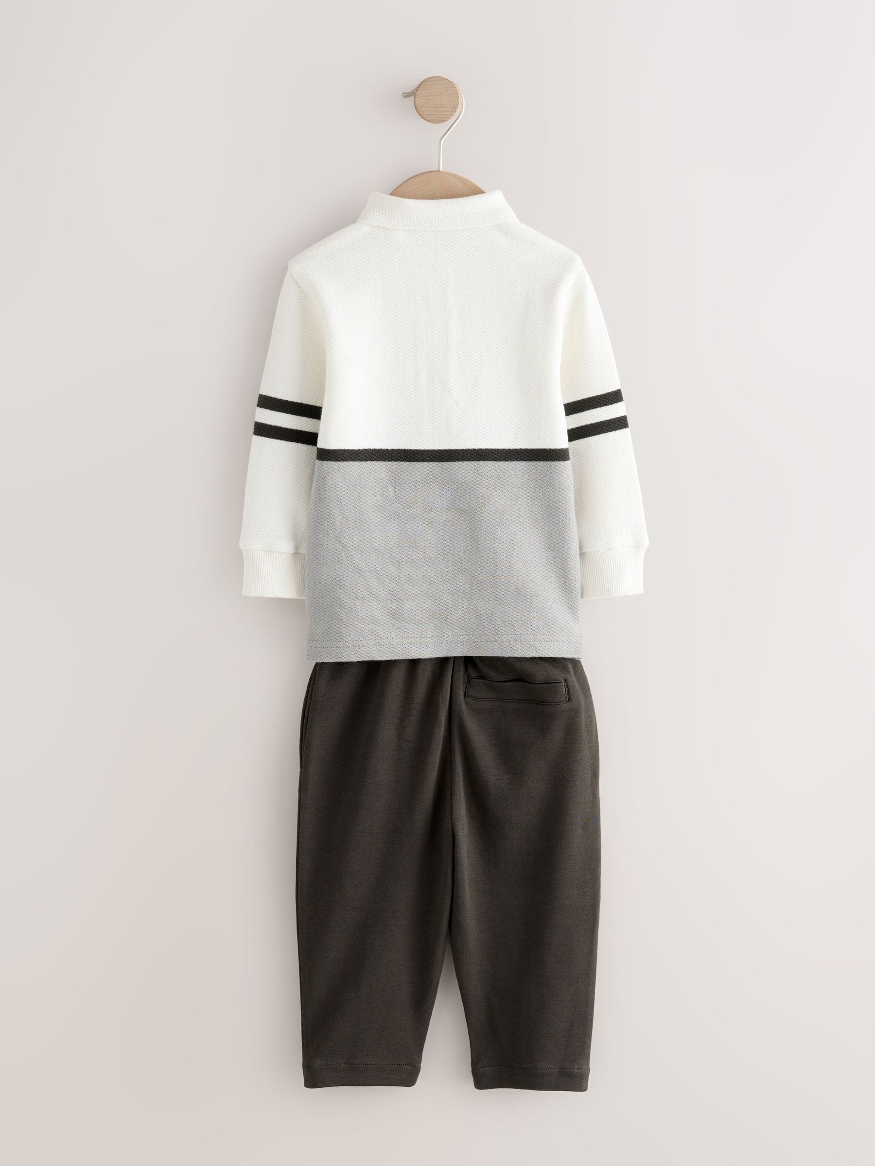 Grey/White Zip Long Sleeve Polo Shirt And Joggers Set (3mths-7yrs) image 7