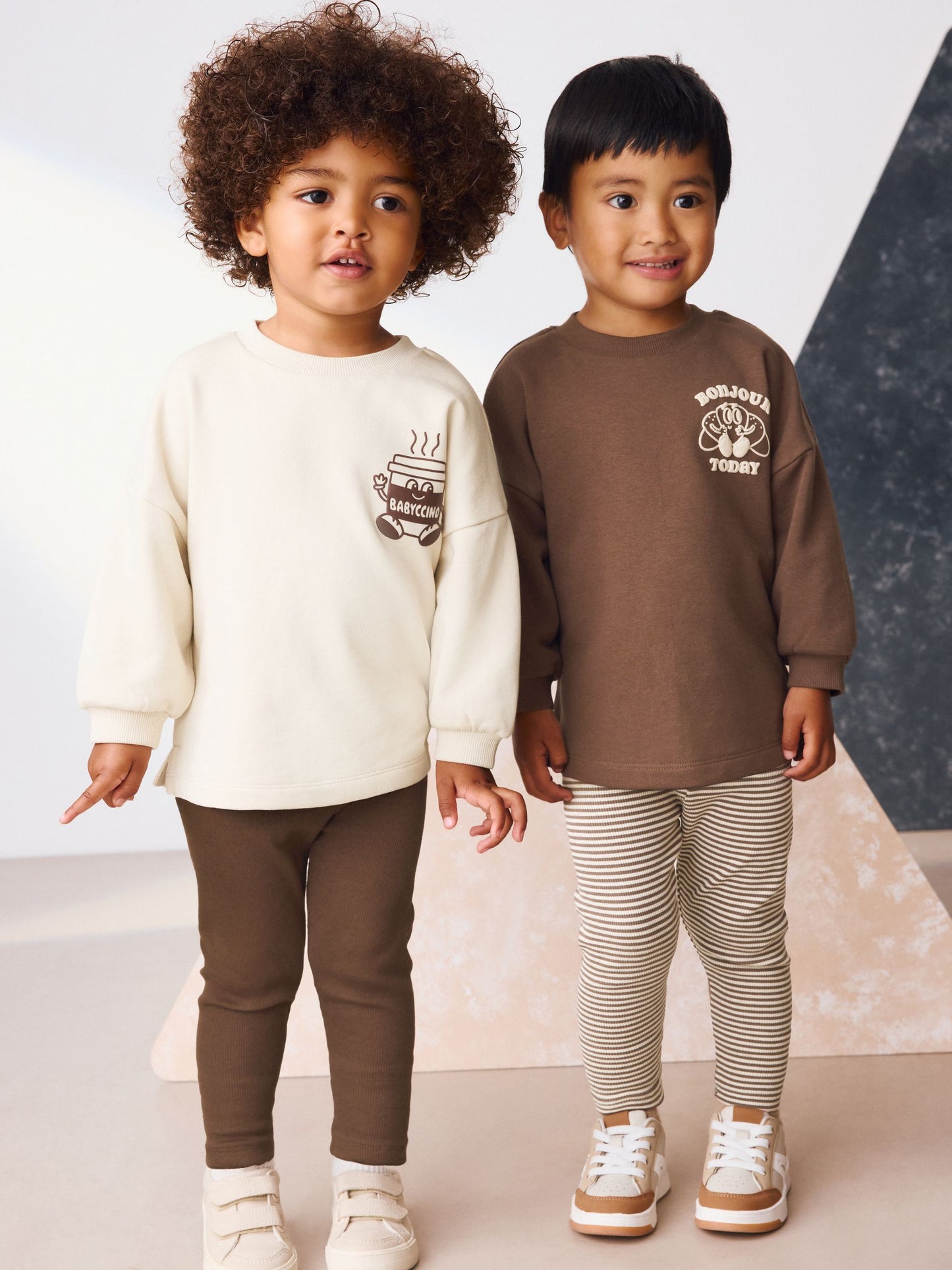 Brown/Cream Babyccino Long Sleeve Tops & Leggings Set 2 Pack (3mths-7yrs) image 1