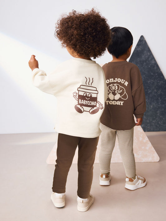 Brown/Cream Babyccino Long Sleeve Tops & Leggings Set 2 Pack (3mths-7yrs) image 3