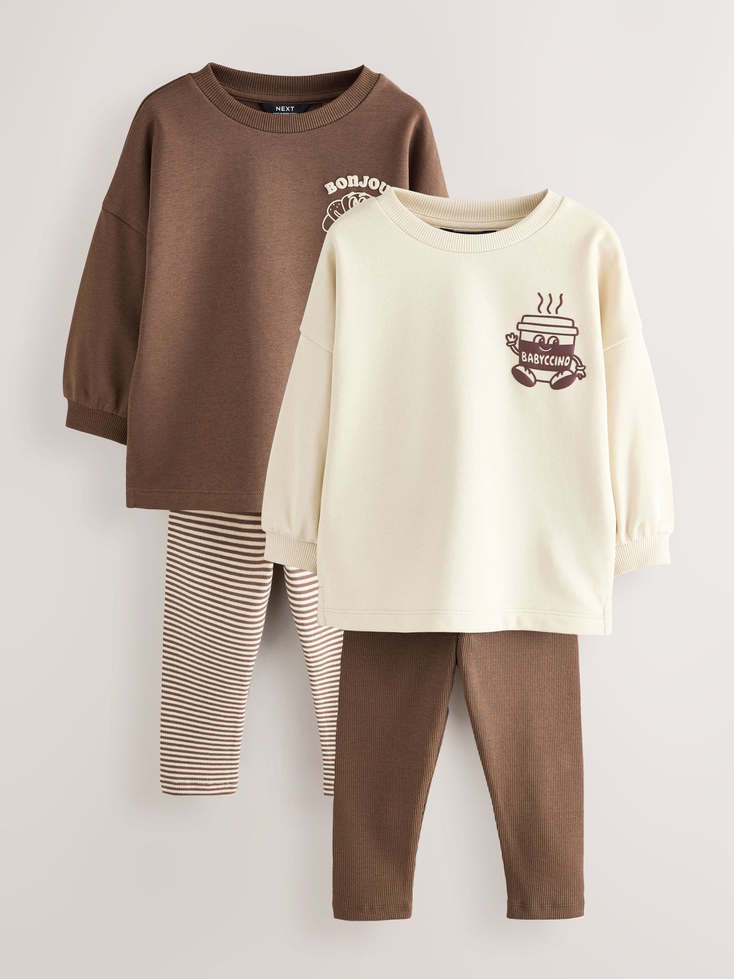 Brown/Cream Babyccino Long Sleeve Tops & Leggings Set 2 Pack (3mths-7yrs) image 3