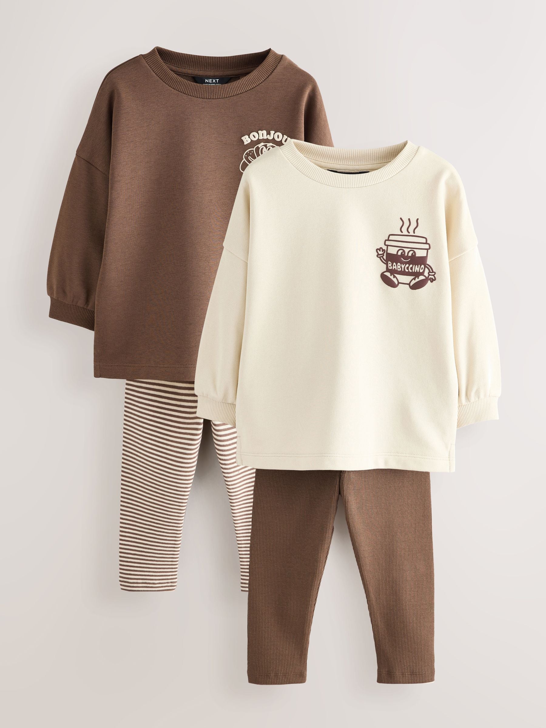 Brown/Cream Babyccino Long Sleeve Tops & Leggings Set 2 Pack (3mths-7yrs) image 3