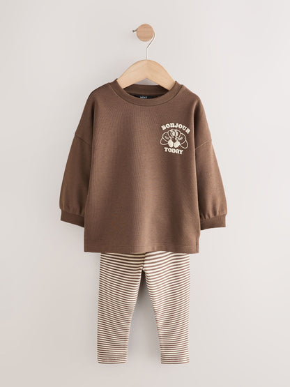 Brown/Cream Babyccino Long Sleeve Tops & Leggings Set 2 Pack (3mths-7yrs) image 5