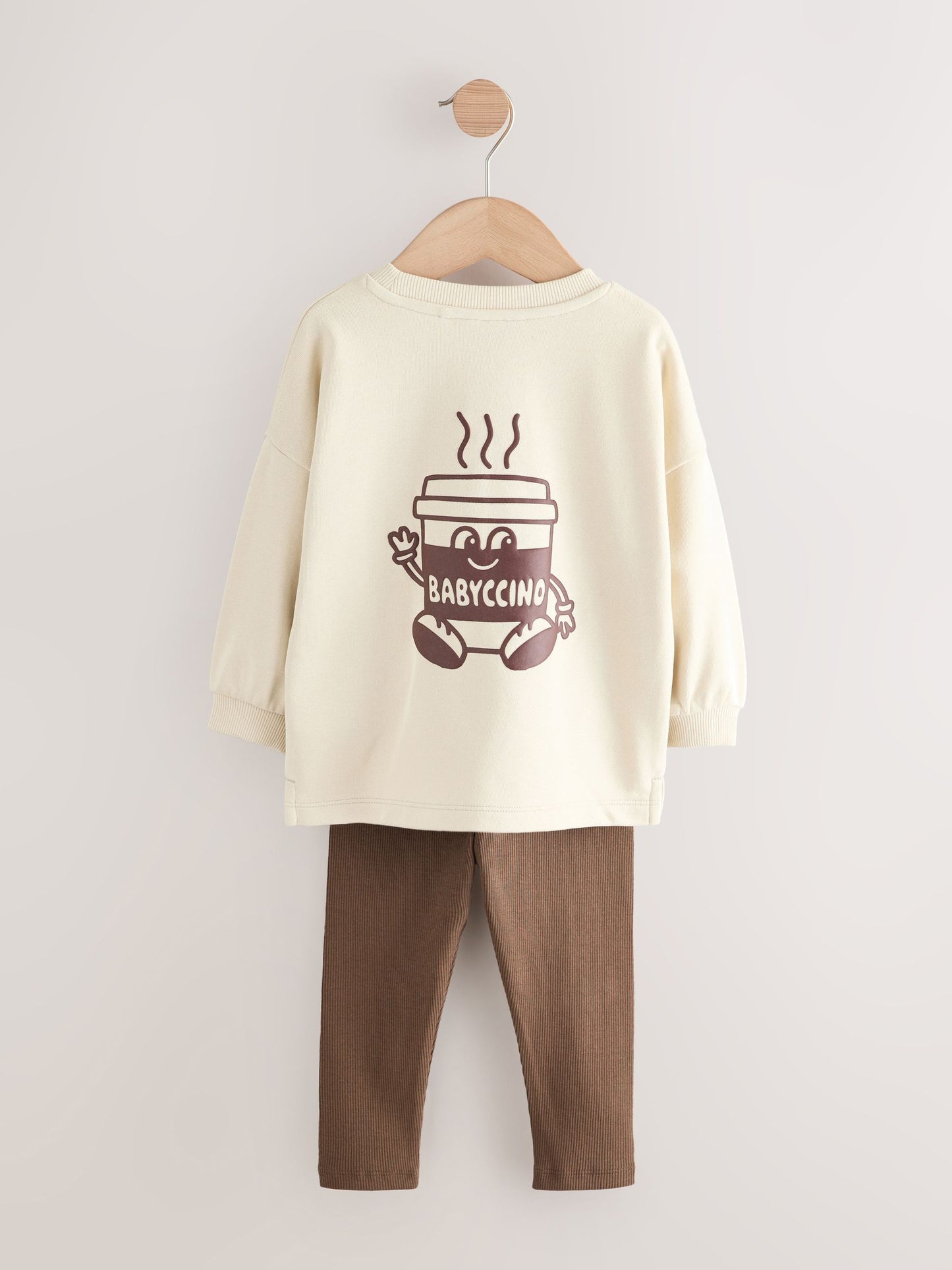 Brown/Cream Babyccino Long Sleeve Tops & Leggings Set 2 Pack (3mths-7yrs) image 6
