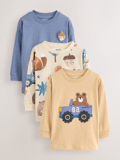 Blue Woodland Long Sleeve Appliqué T-Shirts 3 Pack (3mths-7yrs) image 1