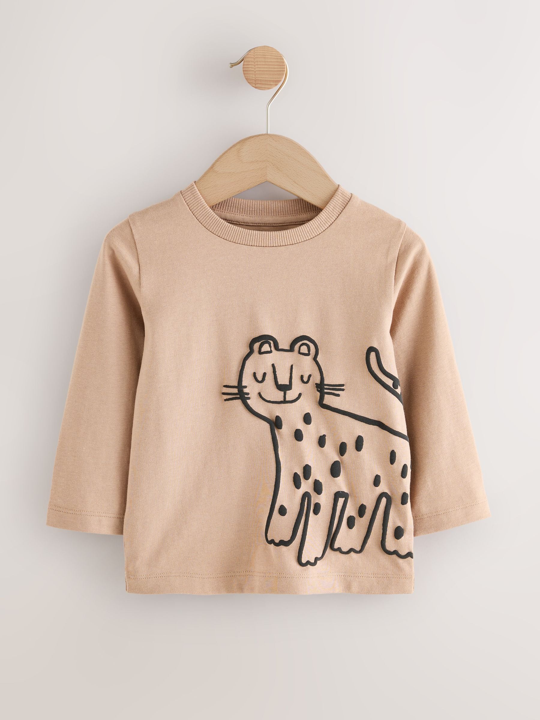 Tan/White/Black Safari Long Sleeve Graphic Print T-Shirts 3 Pack (3mths-7yrs) image 3