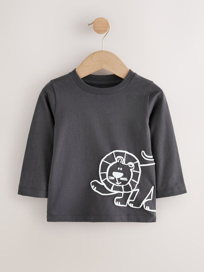 Tan/White/Black Safari Long Sleeve Graphic Print T-Shirts 3 Pack (3mths-7yrs) image 4