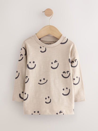 Khaki/Cream Smile Long Sleeve Animal Print Character T-Shirts 3 Pack (3mths-7yrs) image 3
