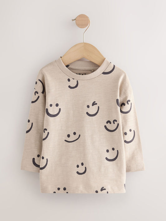 Khaki/Cream Smile Long Sleeve Animal Print Character T-Shirts 3 Pack (3mths-7yrs) image 3