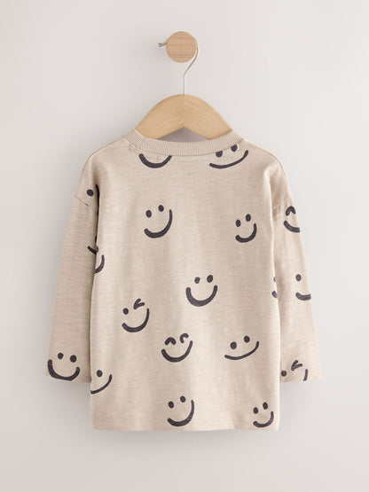 Khaki/Cream Smile Long Sleeve Animal Print Character T-Shirts 3 Pack (3mths-7yrs) image 4
