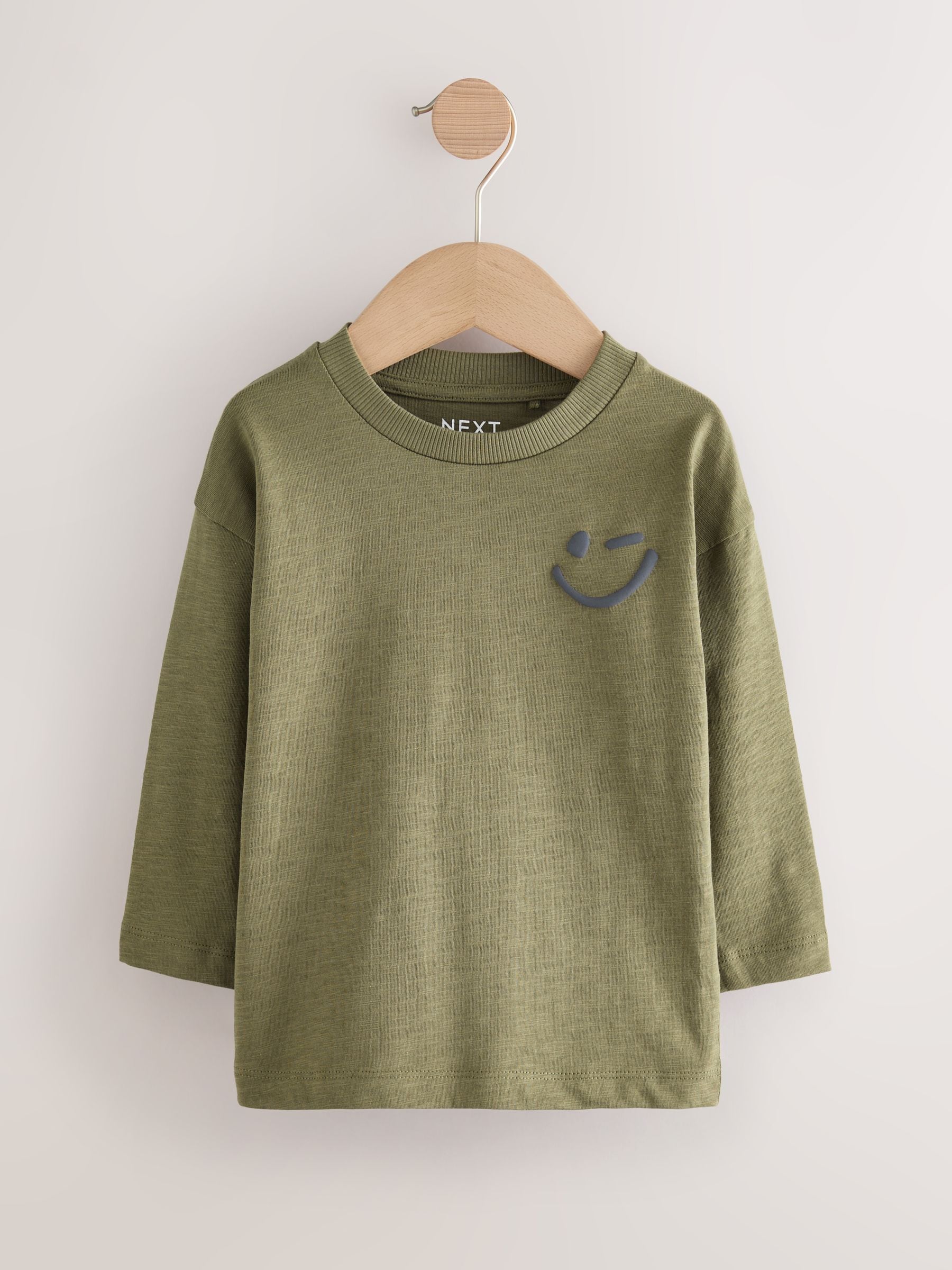 Khaki/Cream Smile Long Sleeve Animal Print Character T-Shirts 3 Pack (3mths-7yrs) image 5