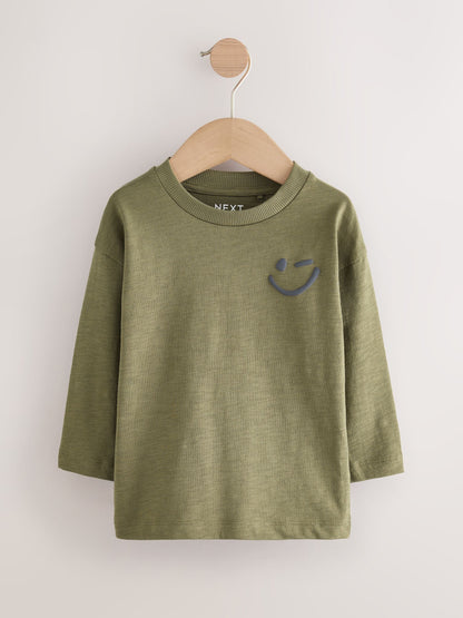 Khaki/Cream Smile Long Sleeve Animal Print Character T-Shirts 3 Pack (3mths-7yrs) image 5