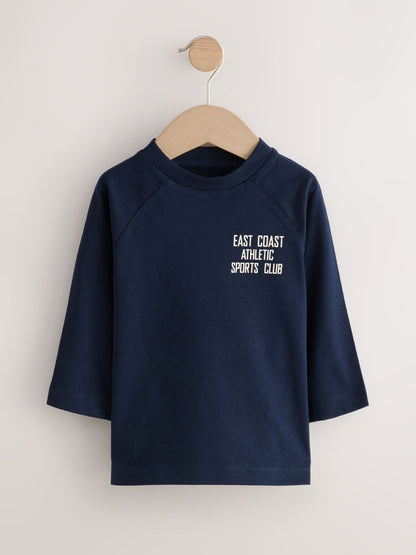 Navy Varsity Long Sleeve Graphic Print T-Shirts 3 Pack (3mths-7yrs) image 4