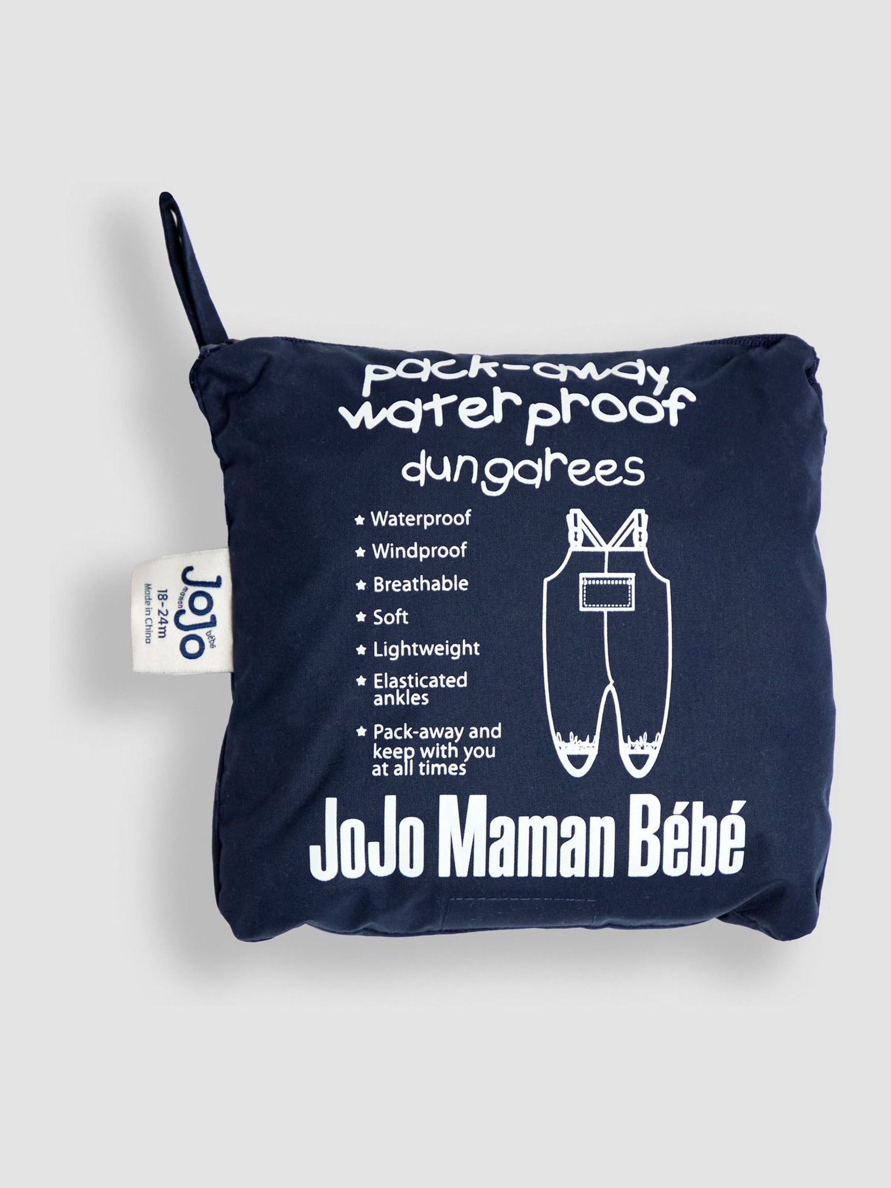 Dsiney Kidz - JoJo Maman Bébé Navy Pack-Away Waterproof Dungarees image 4