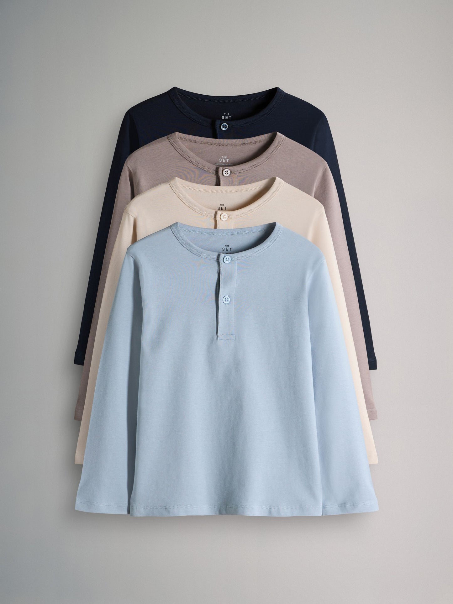 Dsiney Kidz - The Set 4 Pack Long Sleeve Cotton Henley T-Shirts Navy/Brown/Blue/Cream image 1