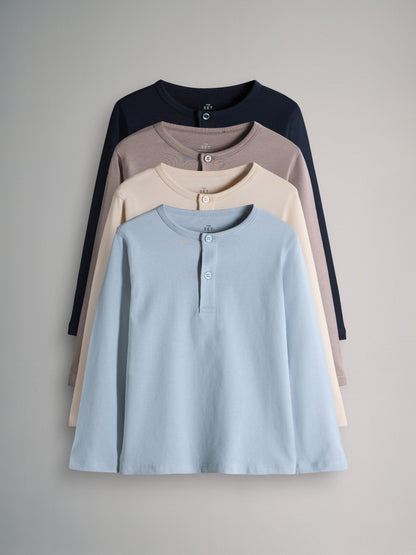 Dsiney Kidz - The Set 4 Pack Long Sleeve Cotton Henley T-Shirts Navy/Brown/Blue/Cream image 1