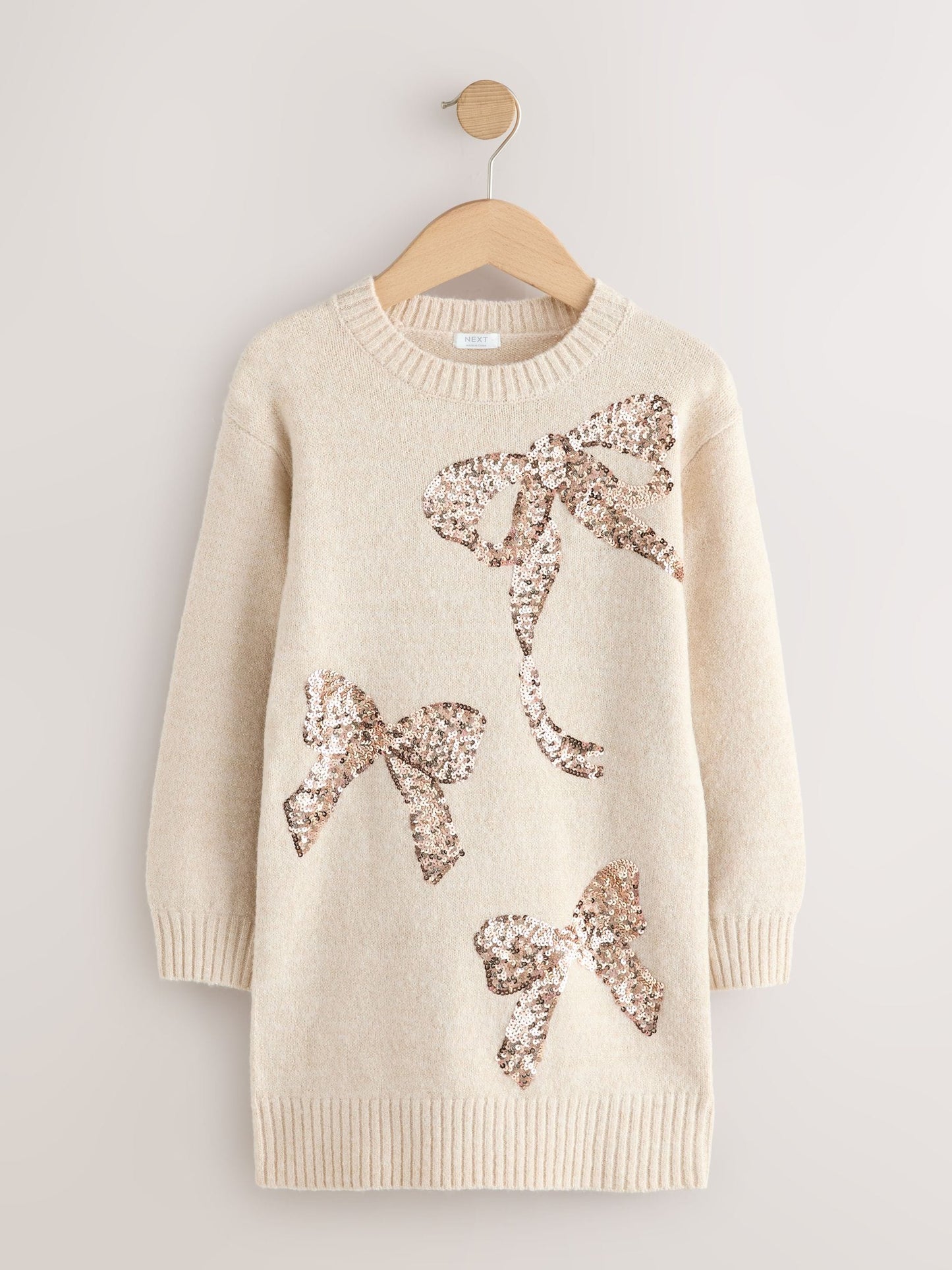 Ecru Bow Embellished Knit Jumper Dress (3-16yrs)