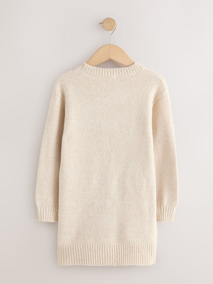 Ecru Bow Embellished Knit Jumper Dress (3-16yrs)