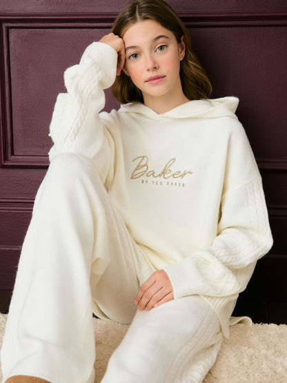 Baker by Ted Baker 2 Piece Knitted Lounge Pearl Hoodie & Wide Leg Trousers Set