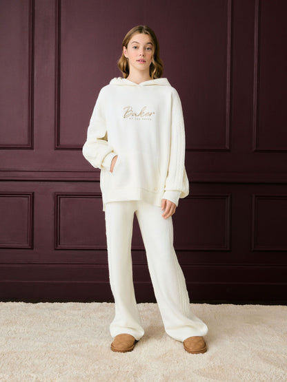 Baker by Ted Baker 2 Piece Knitted Lounge Pearl Hoodie & Wide Leg Trousers Set