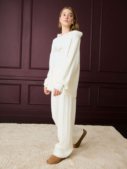 Baker by Ted Baker 2 Piece Knitted Lounge Pearl Hoodie & Wide Leg Trousers Set