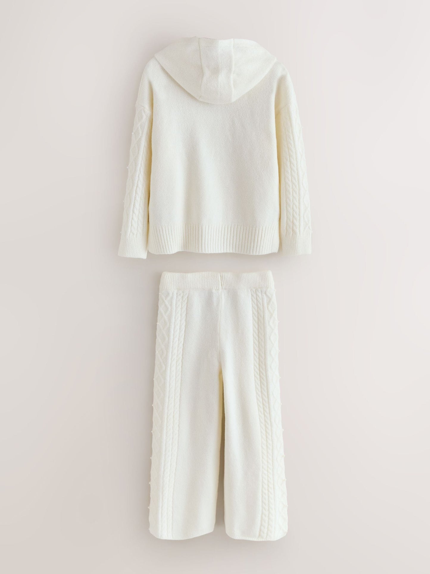 Baker by Ted Baker 2 Piece Knitted Lounge Pearl Hoodie & Wide Leg Trousers Set