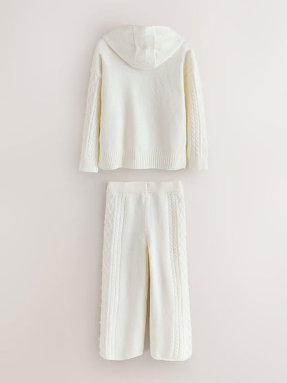Baker by Ted Baker 2 Piece Knitted Lounge Pearl Hoodie & Wide Leg Trousers Set