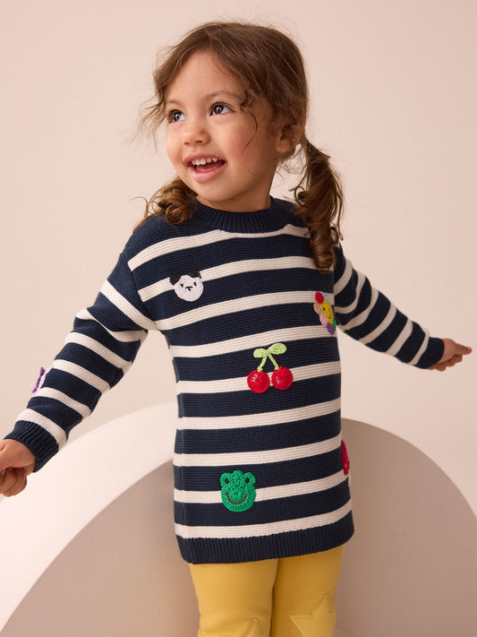 Navy Stripe Character Jumper Dress (3mths-7yrs) image 1