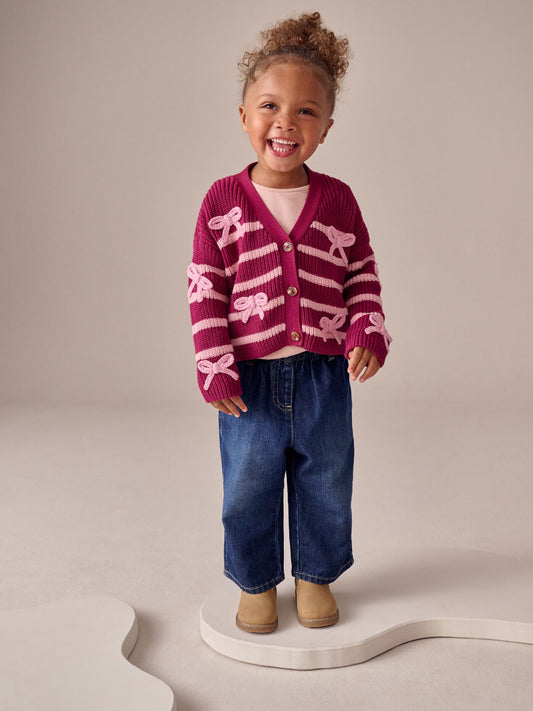 Pink Bow Stripe V-Neck Cardigan (3mths-7yrs) - image 1