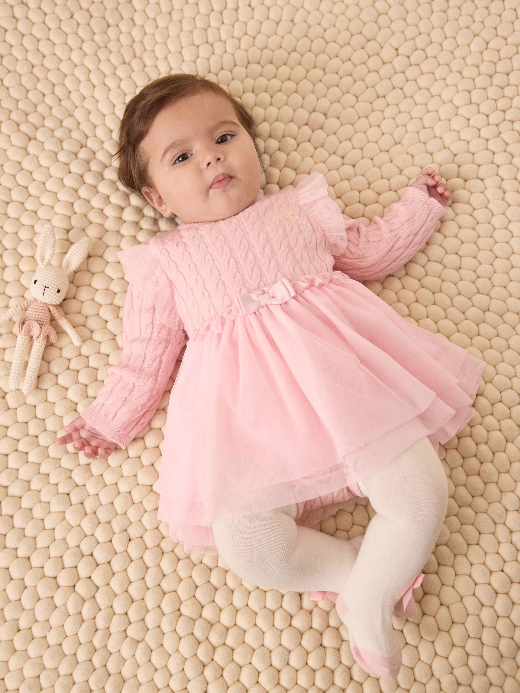 Baker by Ted Baker 2 Piece Pink Knitted Mesh Dresses & Tights Set image 3