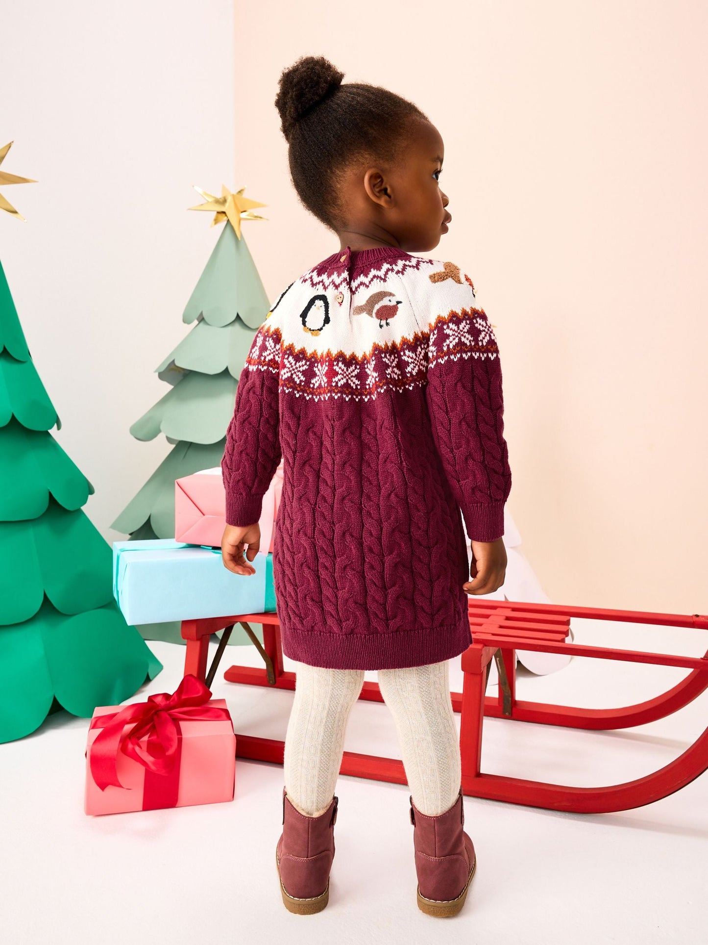 Plum Christmas Fairisle Pattern Character Jumper Dress (3mths-10yrs)