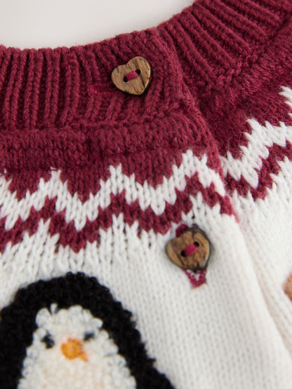 Plum Christmas Fairisle Pattern Character Jumper Dress (3mths-10yrs)