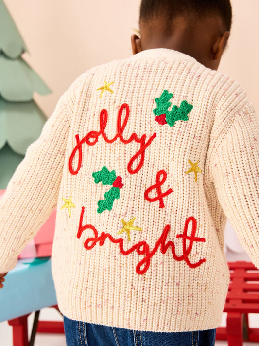 Ecru Holly Jolly Christmas Cardigan (3mths-10yrs) - image 1