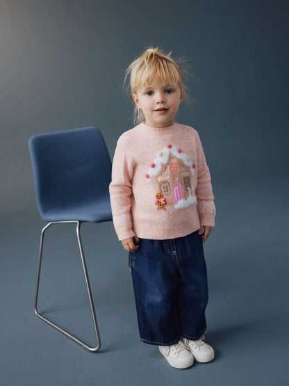 Pink Christmas Gingerbread House Jumper (3mths-7yrs)