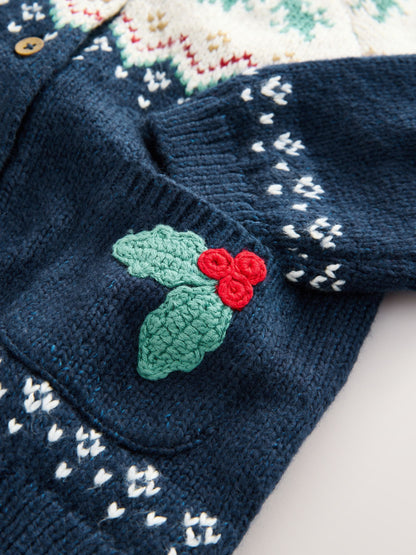 Navy Holly Jolly Christmas Cardigan (3mths-10yrs) - image 4