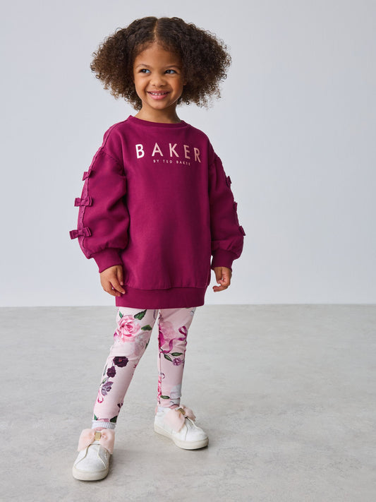 Baker by Ted Baker 2 Piece Longline Bow Sweatshirts & Printed Leggings Set image 1