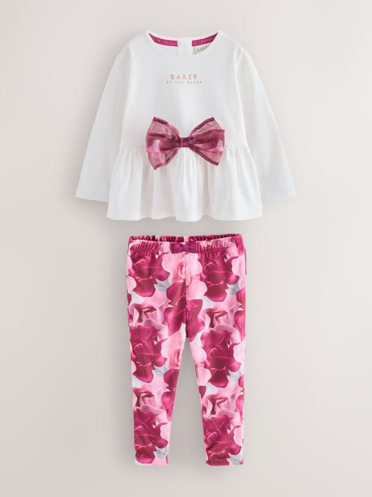 Baker by Ted Baker 2 Piece Red Bow T-Shirts & Velvet Leggings Set image 1