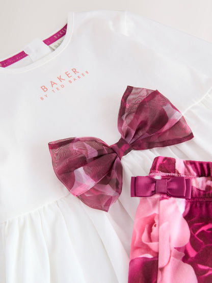 Baker by Ted Baker 2 Piece Red Bow T-Shirts & Velvet Leggings Set image 4
