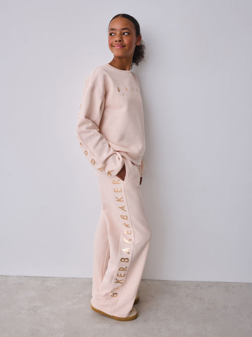 Baker by Ted Baker Pink 2 Piece Metallic Side Graphic Sweat & Wide Leg Joggers Set image 1